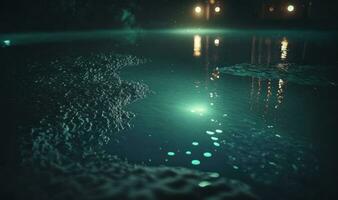 etéreo noche nadando piscina con cristal claro agua en lento movimiento foto