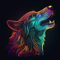 Iridescent Neon Howling Wolf in a Psychedelic World photo