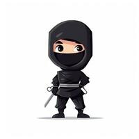 adorable bebé ninja en minimalista negro ropa con contento cara foto