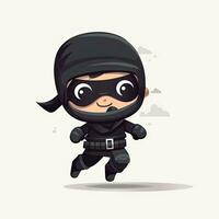 Adorable Baby Ninja in Minimalist Black Clothes with Happy Face photo