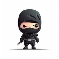 adorable bebé ninja en minimalista negro ropa con contento cara foto