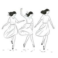 Minimalist OneLine Drawing of Girls Jumping in Continuous Line Style on White Background photo