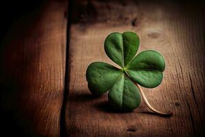 Lucky Clover on Wooden Background A Symbol of Good Fortune photo