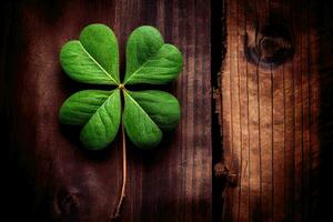 Lucky Clover on Wooden Background A Symbol of Good Fortune photo