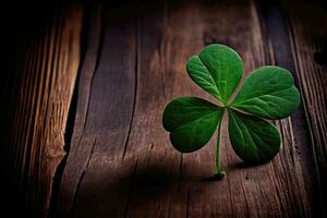 Lucky Clover on Wooden Background A Symbol of Good Fortune photo