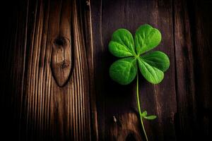 Lucky Clover on Wooden Background A Symbol of Good Fortune photo