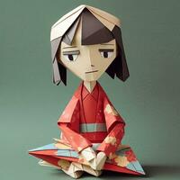 vistoso origami niña participación un papel grua creativo arte y obra de arte concepto foto