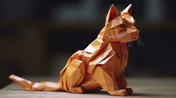 vistoso origami gato envase papel para creativo regalo dando foto