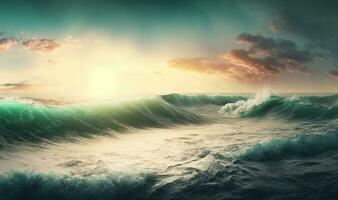 Ethereal Dawn Panorama of Sea Waves photo