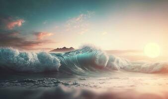 etéreo amanecer panorama de mar olas como soñador antecedentes foto