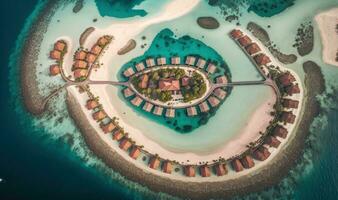 Luxury Tropical Resort with Water Villas and Beautiful Beach Scene photo