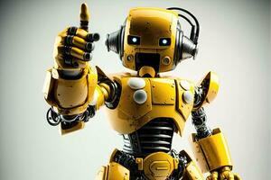 Friendly Yellow Robot Holding Up Index Finger photo