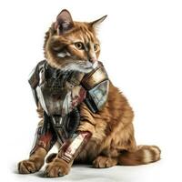 Feline Avenger Cat in Iron Man Mark XLVI Armor on White Background photo
