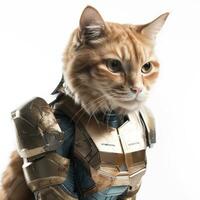 Feline Superhero Cat in Iron Man Mark XLVI Armor on White Background photo