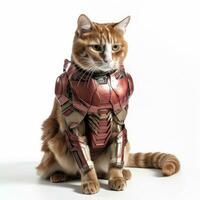 Feline Superhero Cat in Iron Man Mark XLVI Armor on White Background photo