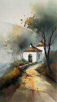 Charming Watercolor Landscape of Vibrant Portugal photo