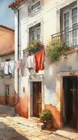 Charming Watercolor Landscape of Vibrant Portugal photo