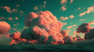 Vibrant Pink and Orange Clouds in a Mysterious Green Sky photo