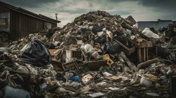 desbordante montón de residuos ambiental contaminación y reciclaje concepto foto