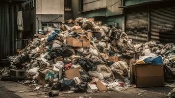 Overflowing Trash Bin with Garbage and Debris photo