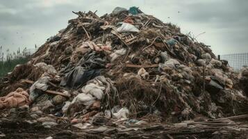 desbordante montón de residuos ambiental contaminación y reciclaje concepto foto