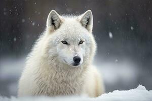 Majestic White Wolf in Snowy Landscape photo