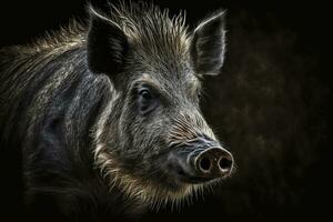 Wild Hog Portrait on Black Background photo