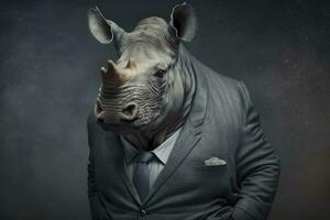 Rhinoceros in Business Attire A Professional Portrait photo