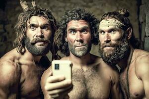 Cavemen Taking Selfies in Prehistoric Times photo