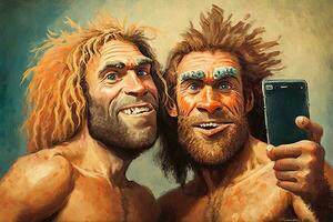 Cavemen Taking Selfies in Prehistoric Times photo