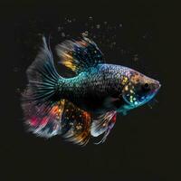 Vibrant Colored Fish Swimming in Darkness Perfect for Aquarium Websites and Blogs Generative AI photo