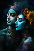 Cosmic Love Portrait of Radha and Krishna in a Mystical Modern Ornament photo