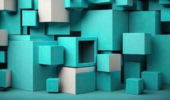 Turquoise Cube Boxes on Block Background with Copy Space photo