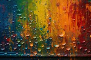 Vibrant Rainbow Paint on Textured Wall Background photo