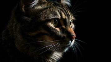 Sleek Black Background with Space for Copy CloseUp of Realistic Cat photo