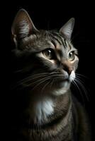 Sleek Black Background with Space for Copy Closeup of a Realistic Cat photo