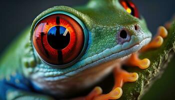 Vibrant Closeup of a RedEyed Tree Frog on a Leaf photo