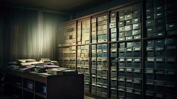 Organized Chaos Realistic RecordKeeping Cabinet in Cinematic Composition photo