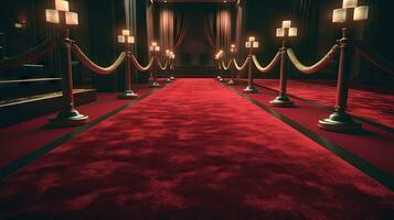 lujoso rojo alfombra en un cinematográfico ajuste foto