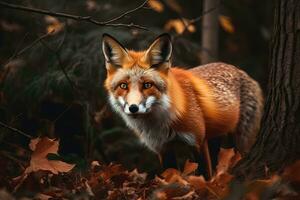 Prowling Red Fox in Autumn Forest photo