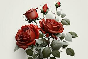 vibrante rojo Rosa ramo de flores en blanco antecedentes foto