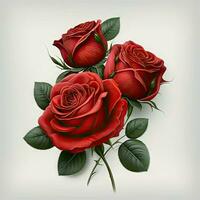 Realistic Red Roses on White Background for Valentines Day photo