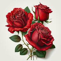 Realistic Red Roses on White Background for Valentines Day photo