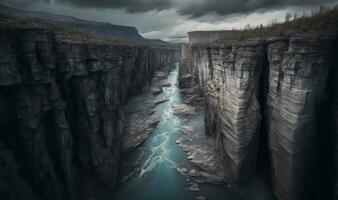 Aerial View of Moody River Canyon Landscape in Abisko National Park Sweden photo