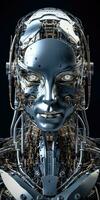 Futuristic Robot with Perfectly Symmetrical Face and Flawless Skin photo