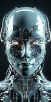 Futuristic Robot with Perfectly Symmetrical Face and Flawless Skin photo