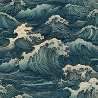 Captivating Drawing of Rolling Ocean Waves photo