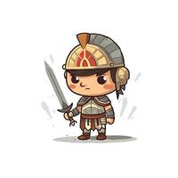 Minimalist Roman Warrior Baby Character with a Happy Face and Sword photo