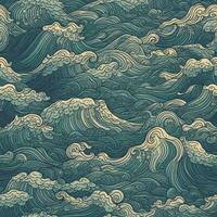 Captivating Drawing of Rolling Ocean Waves photo