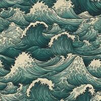 Captivating Drawing of Rolling Ocean Waves photo